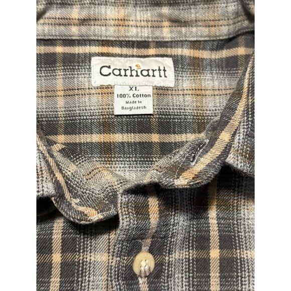 Carhartt Shirt Men XL Plaid Flannel Brown Gray Button Up Midweight Work Cotton - Picture 3 of 7
